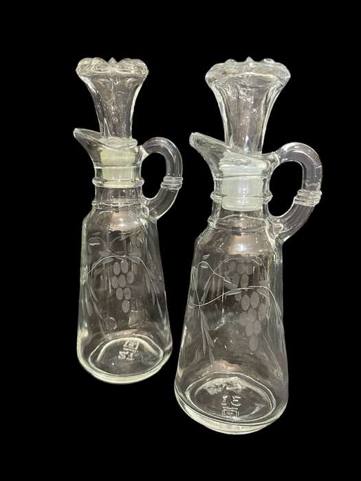 Salad dressing bottles grape etched set