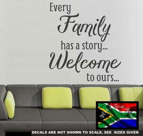 FREE SHIP/LOW COURIER - EVERY FAMILY HAS A STORY QUOTE WALL STICKER - SML 60+ COLOURS