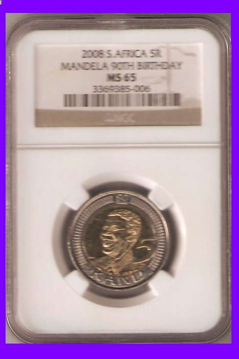 A MS 65 NELSON MANDELA 2008 B/DAY COIN NGC GRADED
