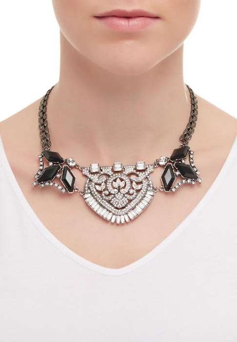 Boho choker necklace Black/Silver New