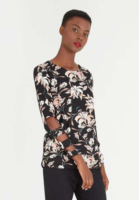 Designer floral top with cutout detail