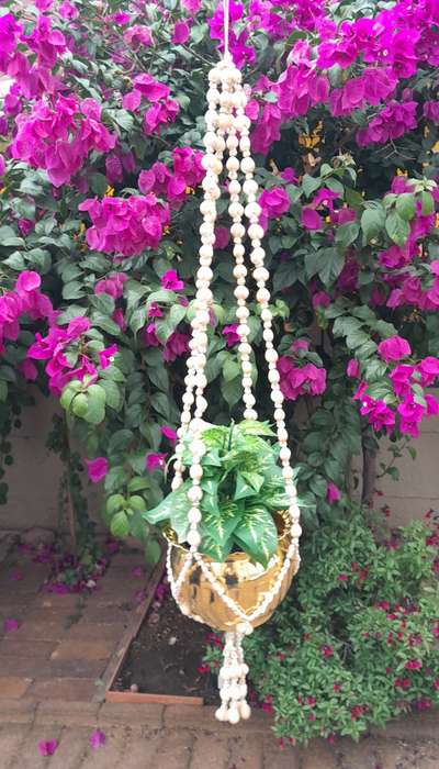 Sea shell bead basket for pot plant handmade