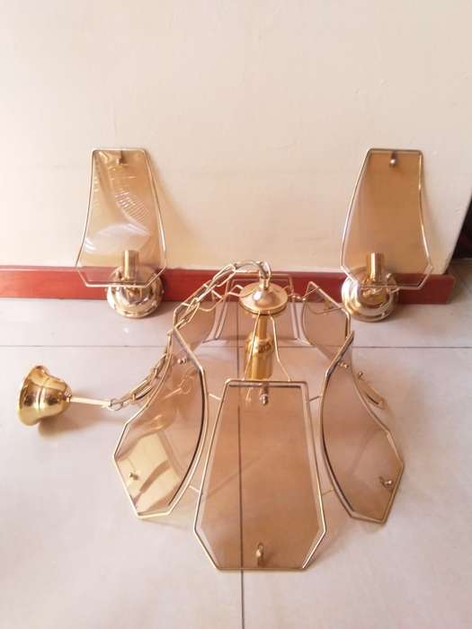 Vintage pendant light fitting and 2 wall lights