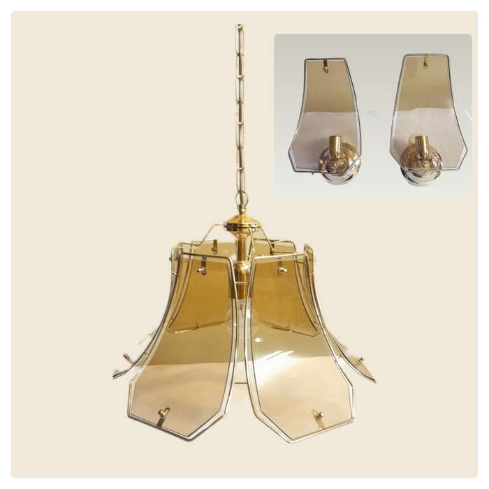 Vintage pendant light fitting and 2 wall lights