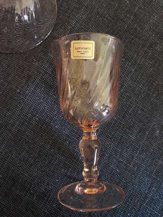 Vintage Luminarc Rosaline Pink Swirl glasses mixed set 1970s