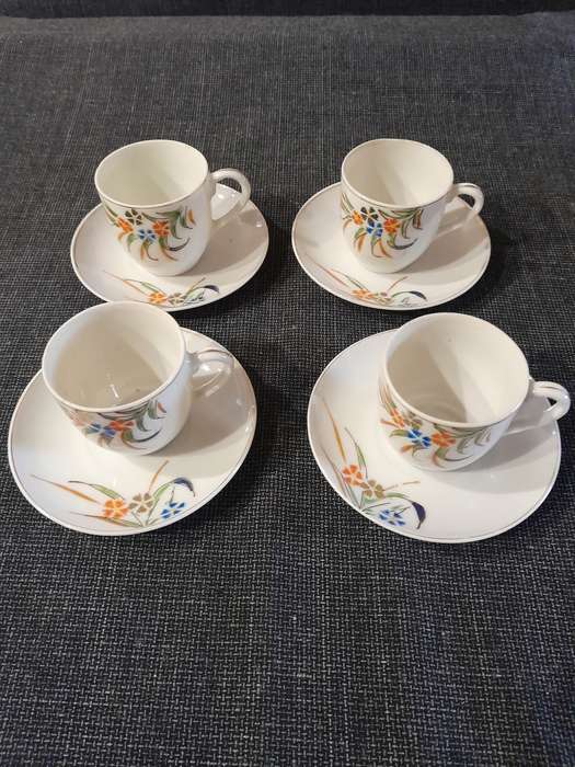Vintage Japanese tea set 8pc Blue and Orange Flowers with Gold rim - Maruku China