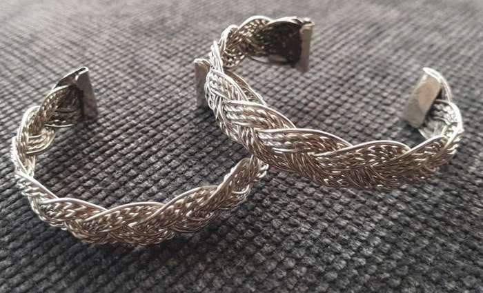 Vintage stainless weave cuff bracelet x 2
