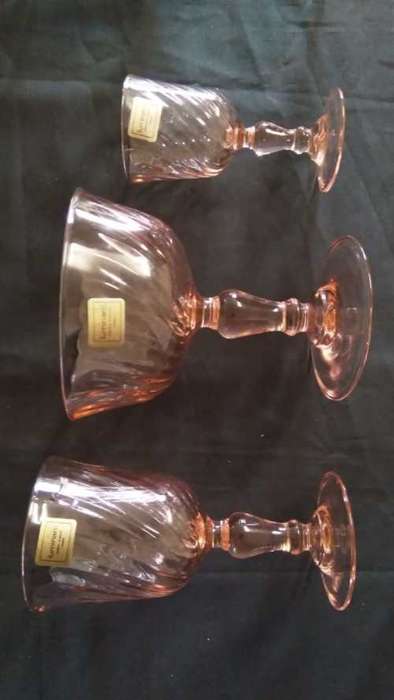 Vintage Luminarc Rosaline Pink Swirl glasses mixed set 1970s