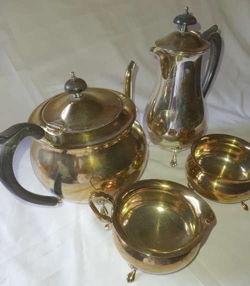 A VINTAGE TEA SET EPNS SOLD AS IS NO TRAY