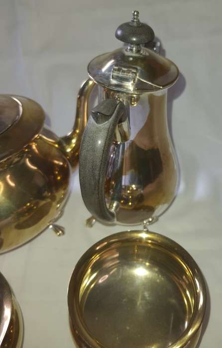 A VINTAGE TEA SET EPNS SOLD AS IS NO TRAY
