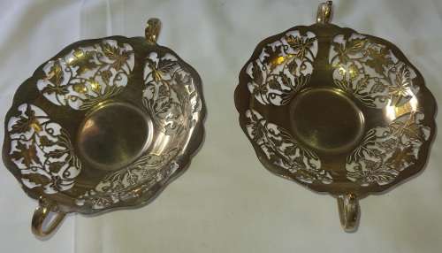 A PAIR OF VINTAGE SILVER SWEETS TRAYS IN RELATIVE GOOD CONDITION SOLD AS IS