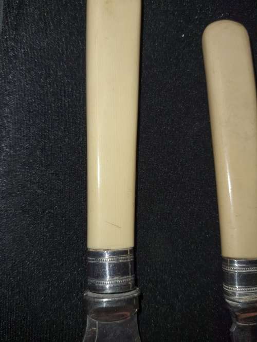 ANTIQUE BONE HANDLED CARVING KNIFE AND FORK SET WITH OTHER BONE HANDLED CUTLERY