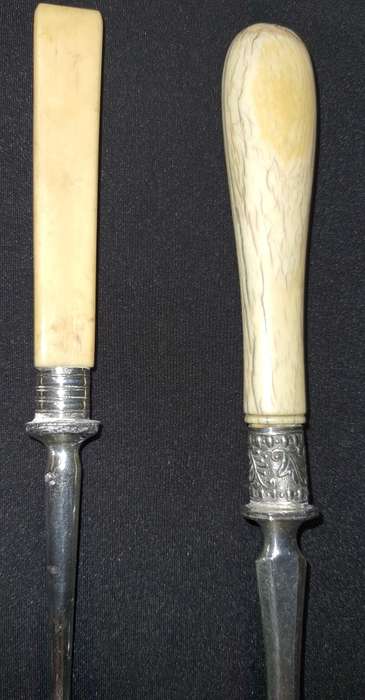 ANTIQUE BONE HANDLED CARVING KNIFE AND FORK SET WITH OTHER BONE HANDLED CUTLERY
