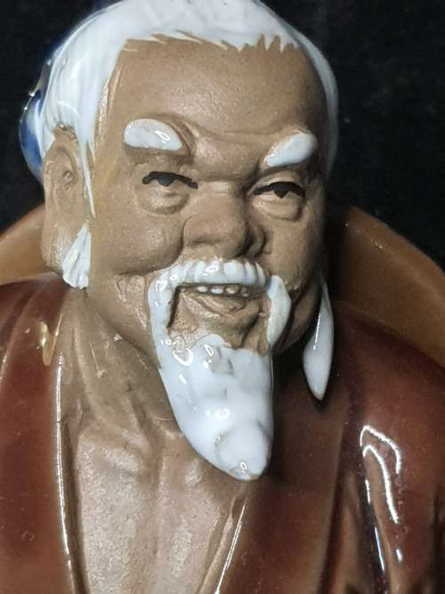 A VINTAGE CERAMIC - PORCELAN CHINESE CARP FISHER MAN IN GOOD CONDITION