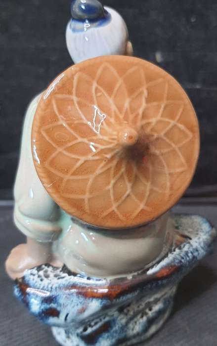 Vintage Chinese Shiwan Ceramic Mud Man Figurine FISHERMAN sold as is