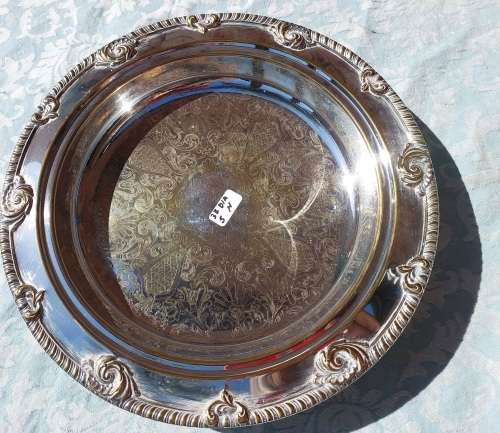 A VICTORIAN STYLE SILVER PLATED SERVING TRAY SOLD AS IS