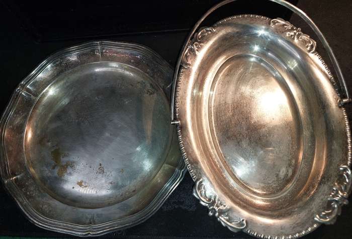 TWO VINTAGE EPNS  SERVING TRAYS SOLD AS IS