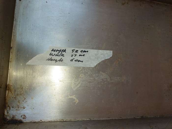 TWO IRON SHEET METAL EXTRA LARGE SERVING TRAYS SOLD AS IS