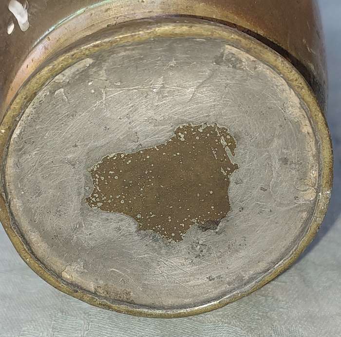 A VINTAGE BRASS VASE NEEDS SOME ATTENTION SOLD AS IS