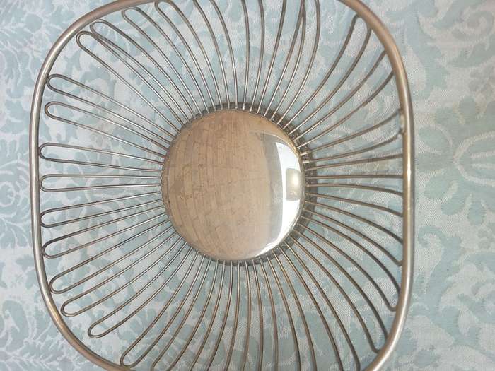 TWO VINTAGE STAINLESS STEEL WIRE MESH FRUIT BASKETS