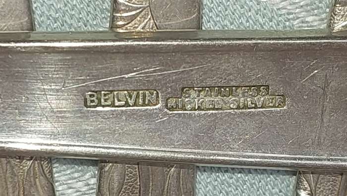 AN ANTIQUE BELVIN NICKEL SILVER CUTLERY SET
