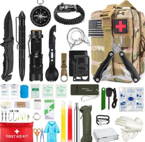39 Pcs Multi-Function Camping/Survival Kit (Black,Red,Navy Grey & Camouflage)