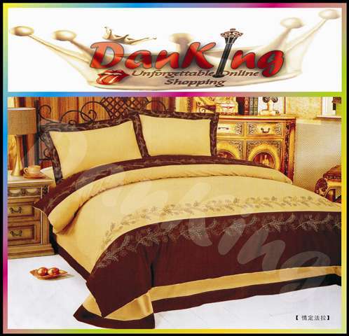 6 Piece Quality Cotton Bed Linen - Queen Size - Golden Brown Flower Duvet Set