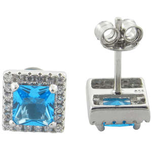 SOLID SILVER 925 EARRINGS!  MICRO SETTING AQUA! FIRST TIME ON R1 AUCTION! ADD RING!