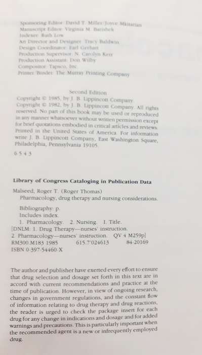 Pharmacology (second edition) ~ Roger T Malseed