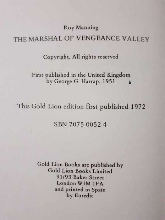The Marshal of Vengeance Valley ~ Roy Manning