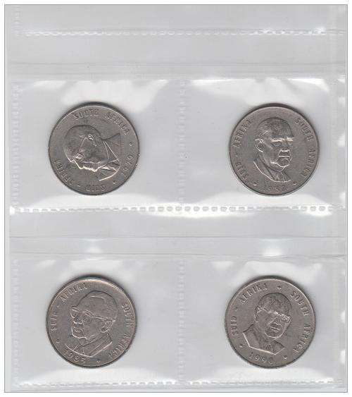 4 X OLD SPRINGBOK R1 COINS OF DIEDERICKS,VILJOEN, VORSTER,BOTHA