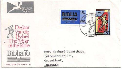 South West Africa 1970 Biblia FDC no 2 very fine