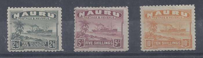 Nauru 1922 top 3 values on grey paper, very fine mint