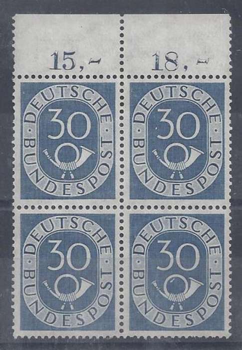 Germany West 1951 Posthorn 30pfg block of 4 very fine unmounted mint