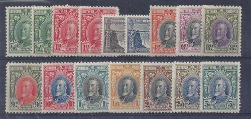 Southern Rhodesia 1932 KGV Field Marshall perf 12 set of 15 with 1 half d ex booklet very fine mint