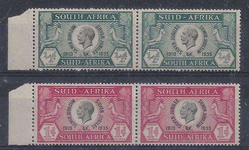 South Africa 1935 KGV Silver Jubilee half d and 1d with cleft rock unmounted mint