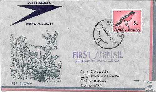 South Africa 1966 1st Flight cover JHB to Gaberone Botswana and then flown back