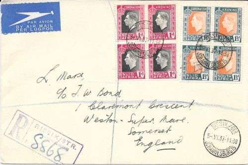 South Africa 1937 5 June 1st Flying Boat airmail cover from Johannesburg to UK very fine