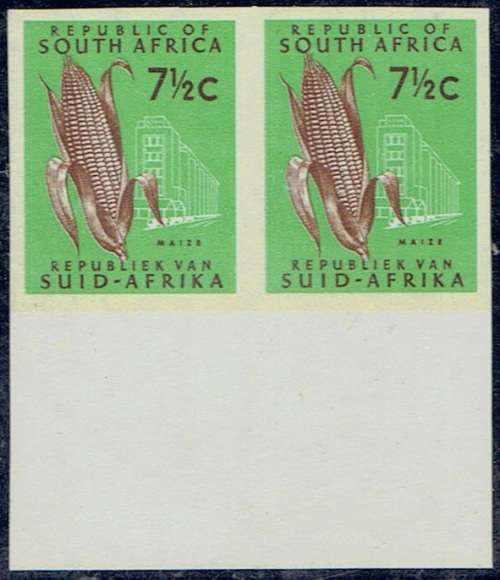 South Africa 1969 1st Definitive Phophor Band  7 half cent imperforate marginal pair