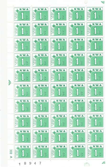 South West Africa Postage Due 1972 set of 2 in both A and B sheets of 100 unmounted mint