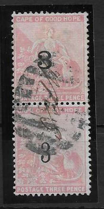 Cape of Good Hope 1880 Provisional 3 on 3d both Types in vertical pair fine used