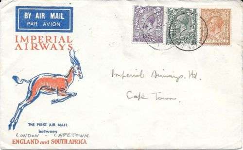 South Africa 1931 9 December 1st Flight cover from Wilton Road UK to Cape Town very fine