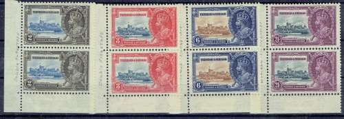 Trinidad and Tobago 1935 KGV Silver Jubilee set of 4 pairs with extra flagstaff varieties