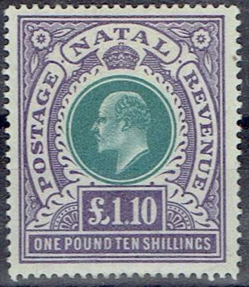 Natal 1902 KEVII £1.10s green and violet very fine mint with Bolaffi certificate