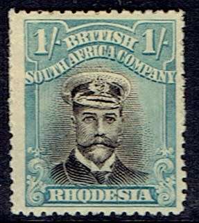 Rhodesia BSAC 1913 KGV Admiral Die IIIB perf 14 1s black and greenish blue very fine unmounted mint