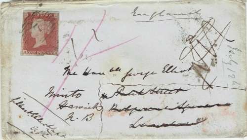 Cape of Good Hope 1853 GPO Cape Town cover to UK with QV 1d red brown applied and redaddressed