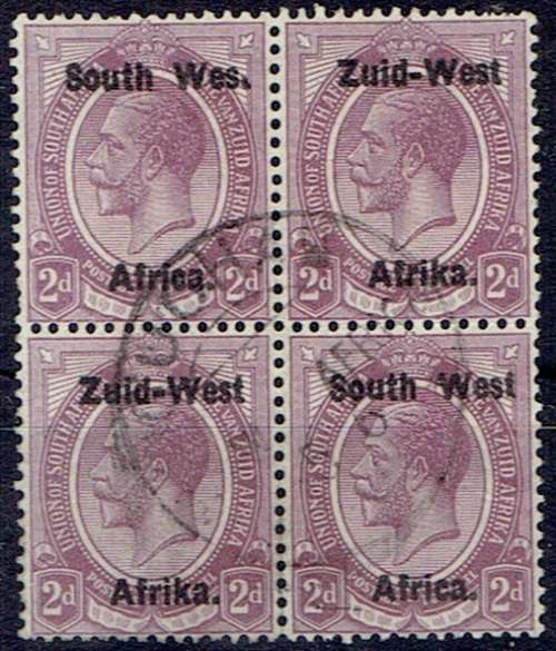 South West Africa 1923 KGV Type I 2d block of 4 with Wes. for West variety fine used