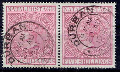 Natal 1874/99 QV 5s rose pair very fine used