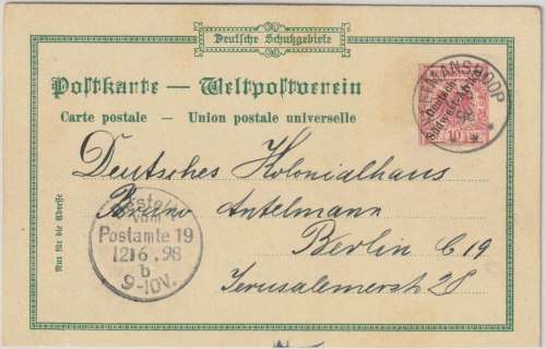 South West Africa 1898 10Pfg postal stationary postcard with Gruss Aus Windhoek on reverse