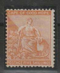 Cape of Good Hope 1871 5s wnk CC very fine mint, scarce.